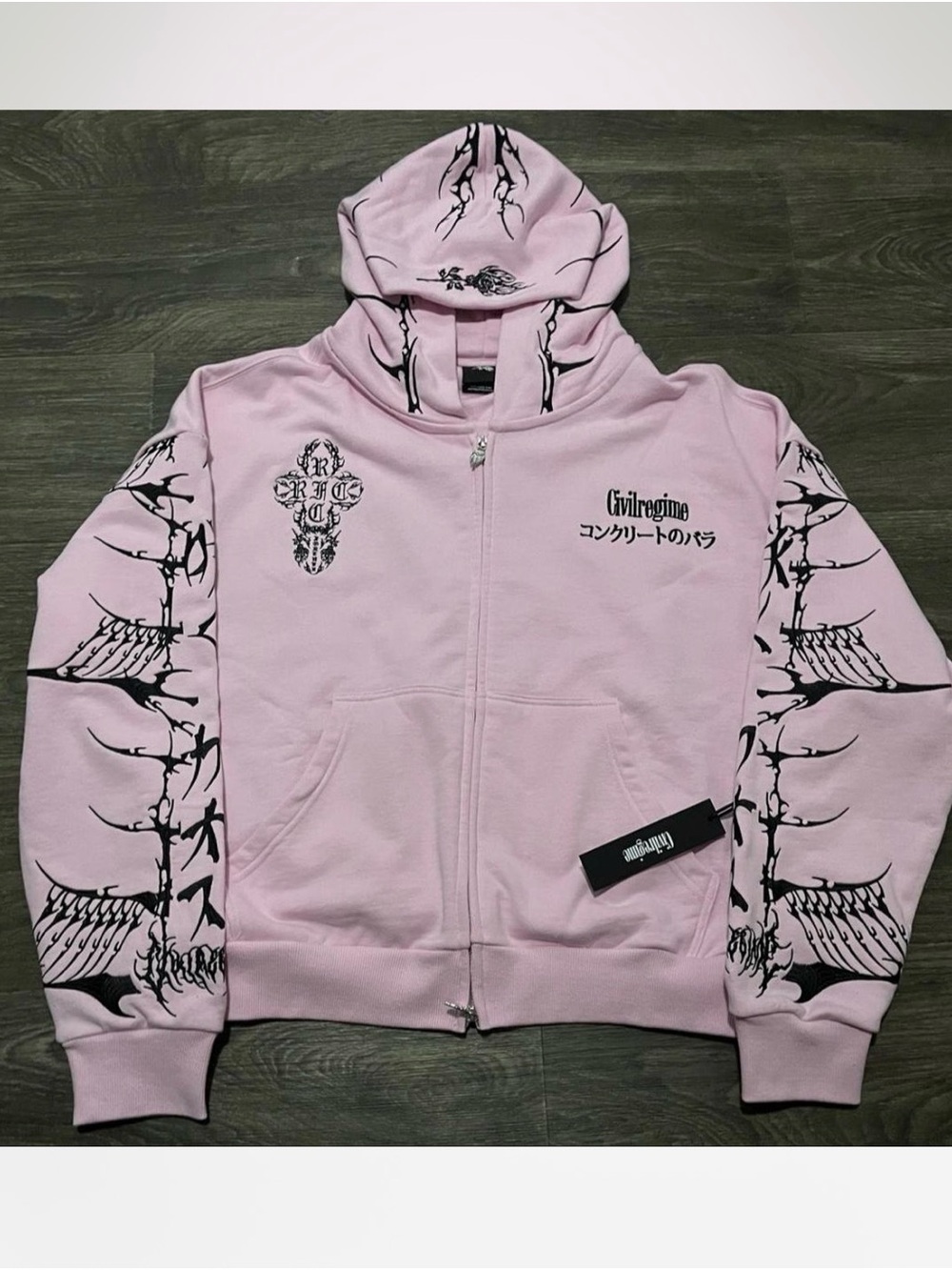 Civilregime Pink Graphic Zip-Up Sweatshirt Hoodie
